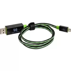 image of RealPower USB cable USB 2.0 USB-A plug, USB Micro-B plug 0.75 m Green incl. LED 187656