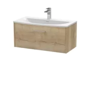 Image of Hudson Reed Juno 800mm Wall Hung Single Drawer Vanity & Curved Basin - Autumn Oak
