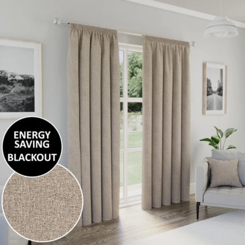 Image of Enhanced Living Dallas 100% Blackout Thermal Natural Curtains With 3" Tape Top Header (Pair) - 90X108 Inch (229X274Cm)