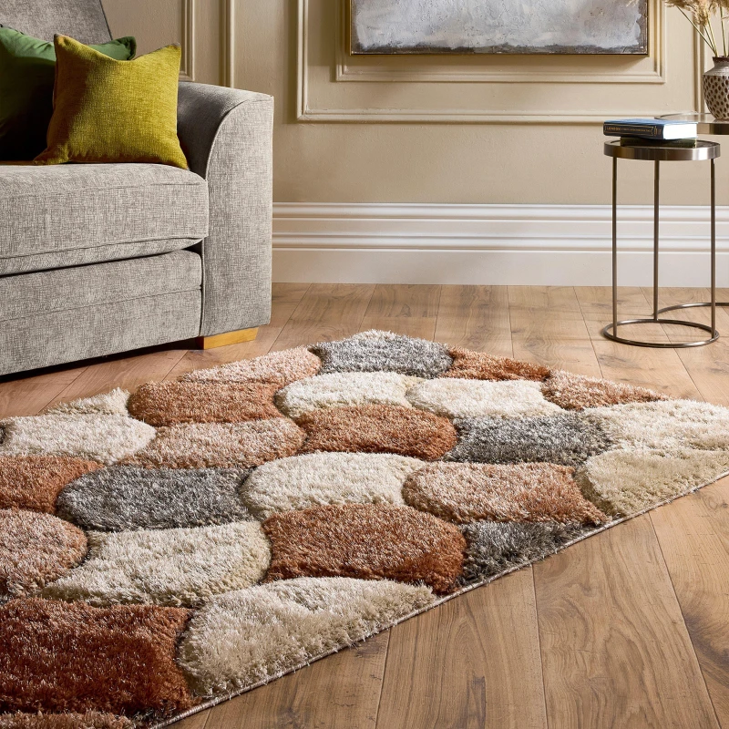 Image of Origins 3D Scallop Ox Red Terracotta Shaggy Rugs 80cmx150cm Brown 72829390080