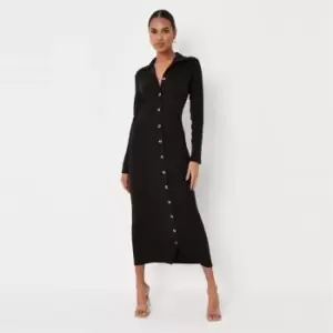 image of Missguided Tall Ribbed Midaxi Shirt Dress - Black