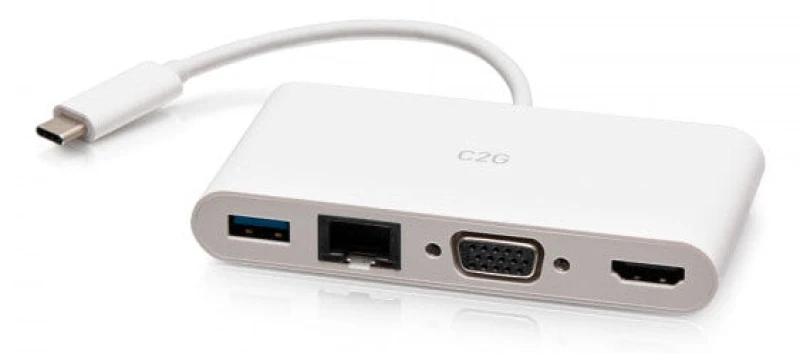 Image of C2G USB C to HDMI. VGA. USB A & RJ45 Adapter - 4K 30Hz - White - D