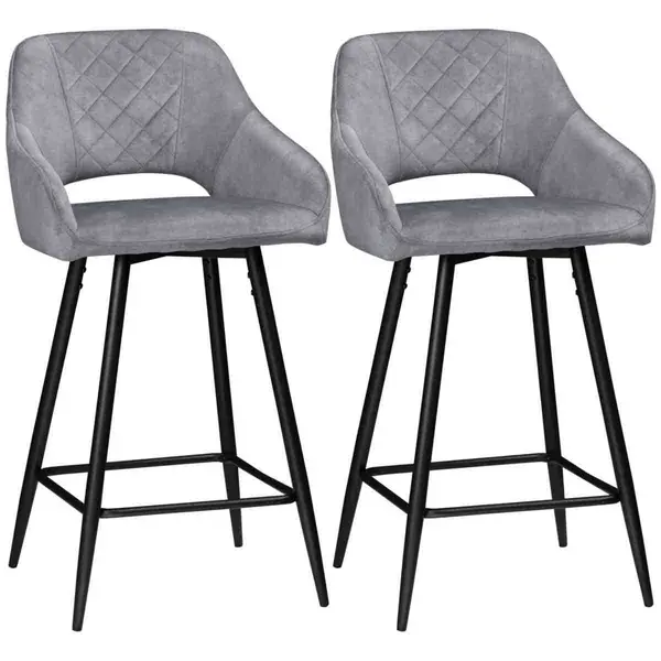Image of HOMCOM Bar Stools Set of 2, Velvet-Touch Fabric Counter Height Bar Chairs Grey