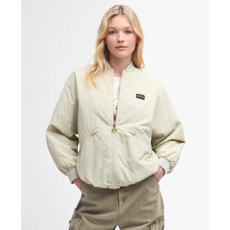 Image of Barbour International Mansell Shell Bomber Jacket - UK 10 Cream Coats and Jackets female LCA0337ST11 UK 10