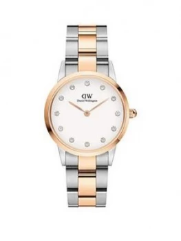 Image of Daniel Wellington Iconic Lumine White And Rose Gold Detail Swarovski Set 28Mm Dial Two Tone Stainless Steel Bracelet