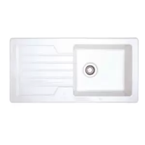 Image of Single Bowl Inset White Ceramic Sink with Reversible Drainer - Alexandra