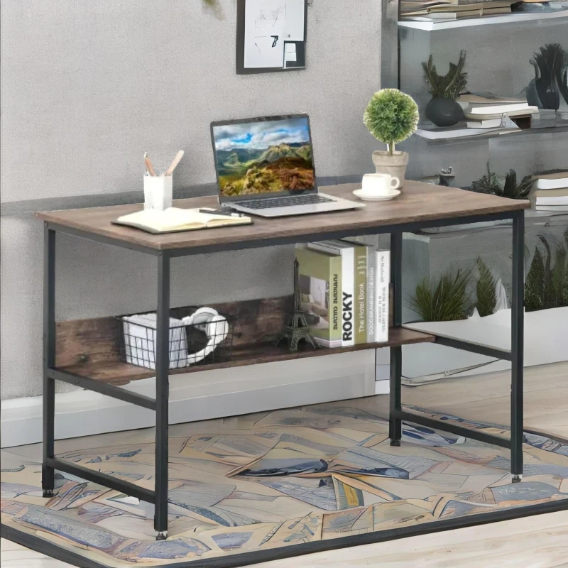 Image of Rafaelo Mobilia Industrial Rustic 2 Tier Computer Desk in Dark Brown Dark Brown Unisex