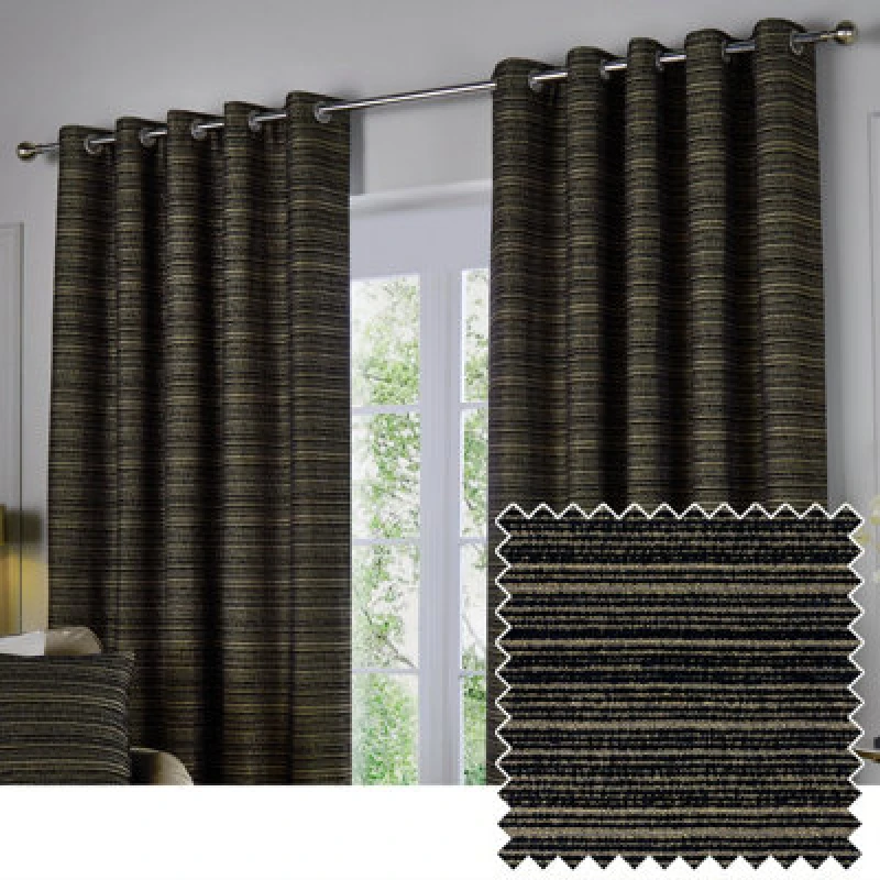 Image of Paoletti Paoletti Jupiter Chenille Jacquard Eyelet Curtain Pair in Black Size: 117cm width x 137cm drop Black 117cm width x 137cm drop Unisex 502553