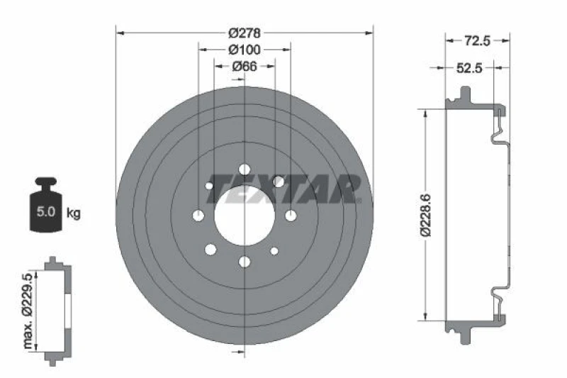 Image of TEXTAR 94013700 Brake Drum 278mm, without wheel studs, two-part brake drum Brake Drum (123)