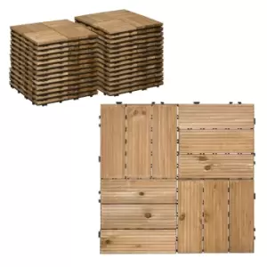 Image of Outsunny 27 Pcs Wooden Interlocking Decking Tiles, Outdoor Flooring Tiles - Brown