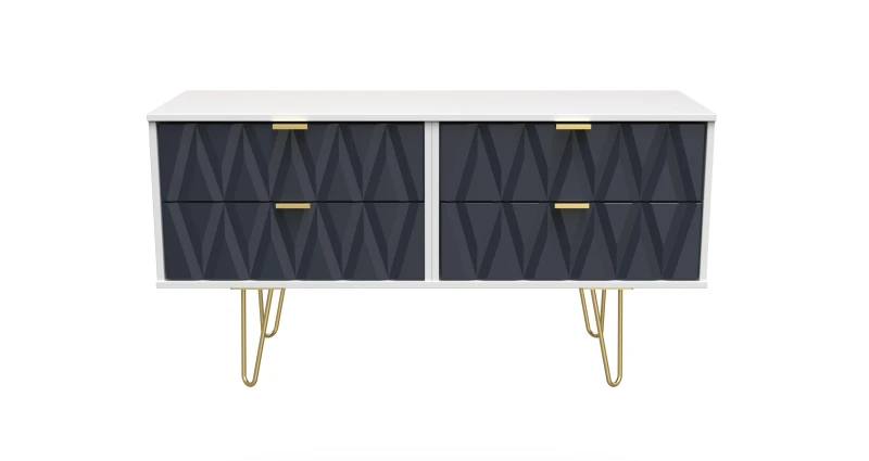 Image of Diamond Ready Assembled Matt Indigo & White Media Unit & 4 Drawers, (H)112Cm X (W)50.5Cm X (D)41.5Cm