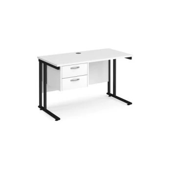 Image of Office Desk Rectangular Desk 1200mm With Pedestal White Top With Black Frame 600mm Depth Maestro 25 MC612P2KWH