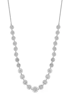 image of Rhodium Plated Floral Cubic Zirconia Allway Necklace