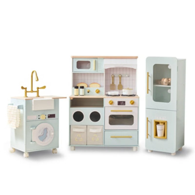 Image of Teamson Kids Wooden Play Kitchen 3 Piece Modular Set with Ice Maker & Toaster in Green Green Unisex