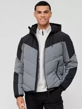 image of EA7 Emporio Armani Colour Block Padded Jacket - Iron Gate Grey, Iron Gate Grey Size M Men