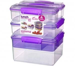 image of Sistema Snack Attack Stack Rectangular Boxes Purple Pack of 4 Purple