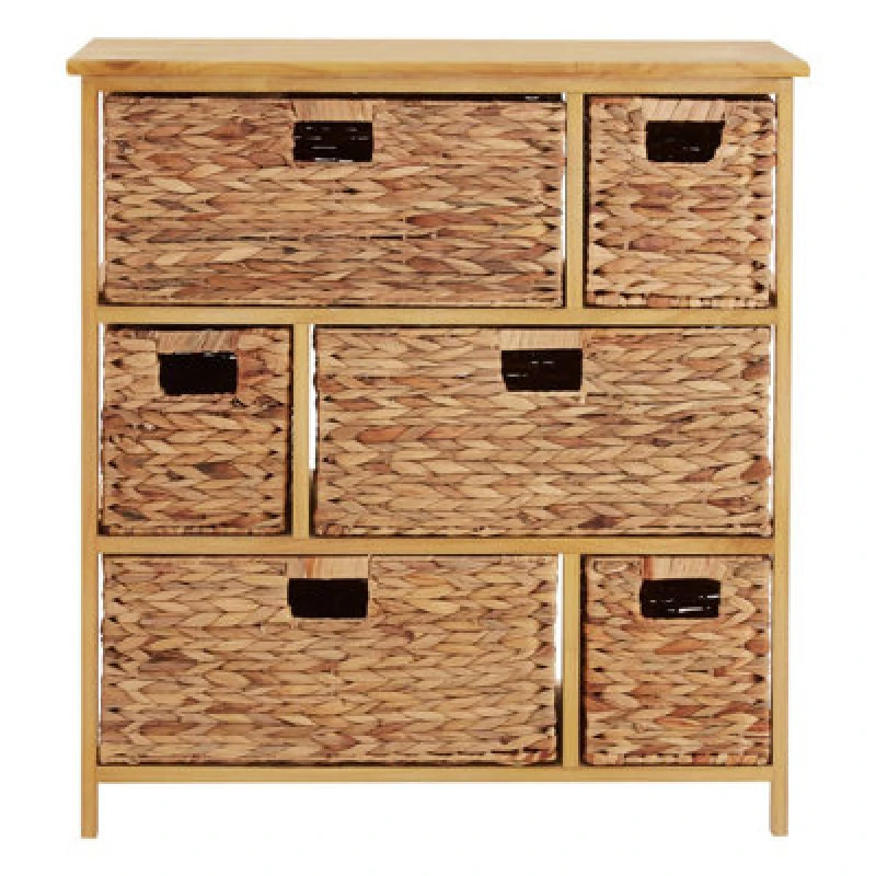 Image of Premier Housewares 6 Drawer Storage Unit, Modern Natural Wood Shelving Unit, Delivered Fully Assembled Natural
