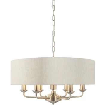 Image of Endon Directory Lighting - Single Shade Pendant Light Brushed Chrome Plate, Natural Linen
