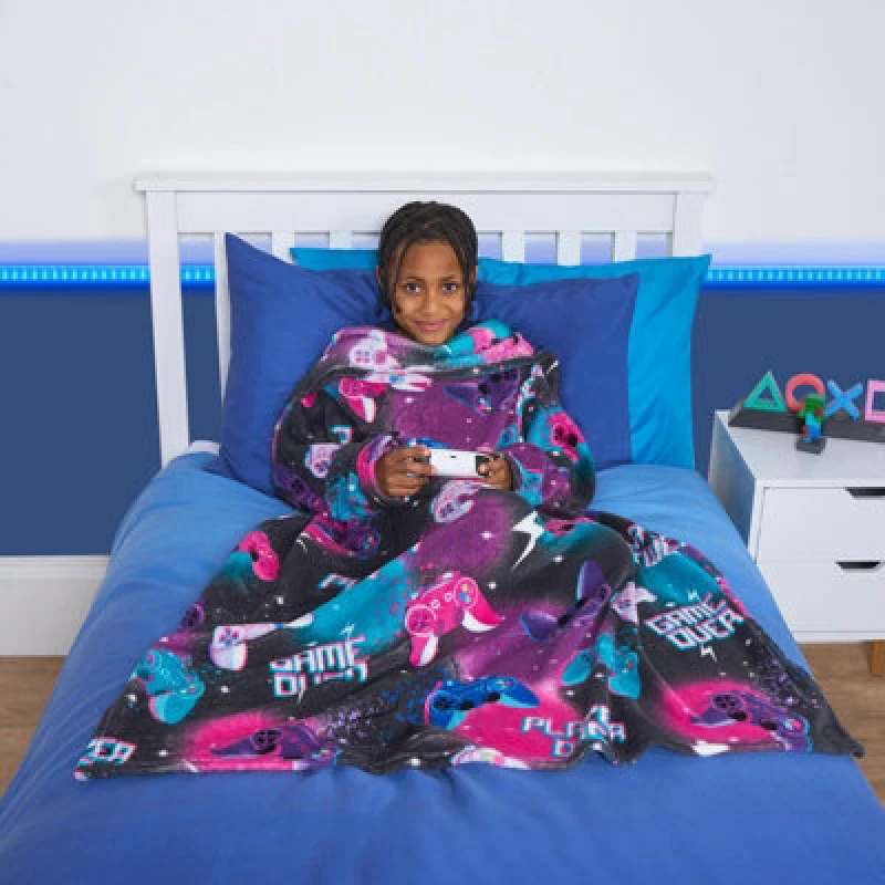 Image of OHS OHS Kids Fleece Blanket Sleeves Arms Wearable Soft Cosy Plush Warm Throw in Purple Purple One Size Unisex 5027434211715