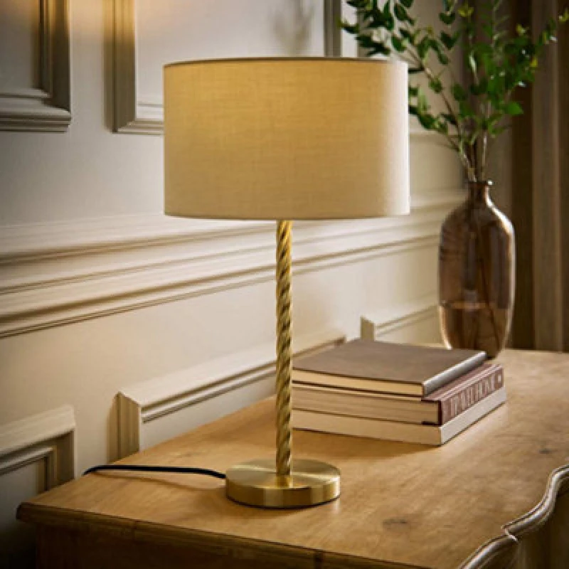 Image of ValueLights Maura Natural Drum Lamp Shade Brushed Gold Twist Table Lamp Gold Unisex