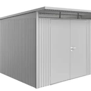 image of Biohort AvantGarde Double Door Metal Garden Shed 8ft5 x 9ft8 A7 - Metallic Silver