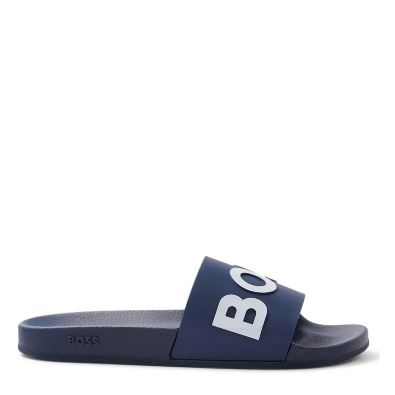 Image of Boss Mens Bay Logo Sliders, Branding Strap Sandals Dark Blue 405 male 5 (39)