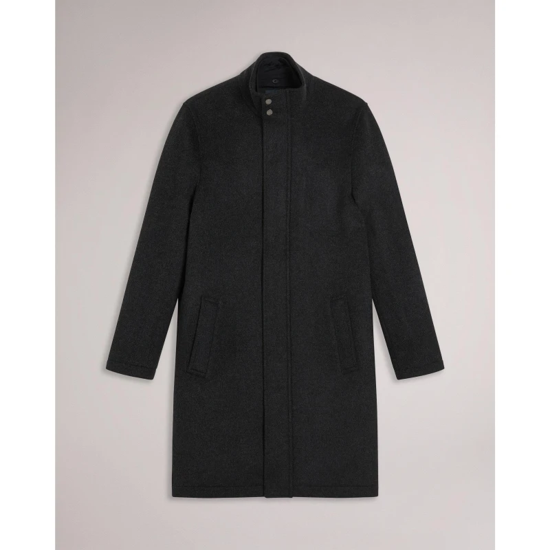 Image of Ted Baker Mens Funnel Neck Overcoat Grey male S (2)