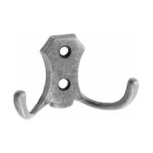 Image of Small Double Coat Hanger Hook Door Wall Bath BK24 Model - Colour Old Silver - Pack of 9