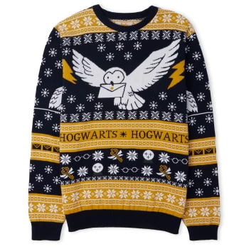 image of Harry Potter Owl Mail Festive Knitted Jumper - Navy - L