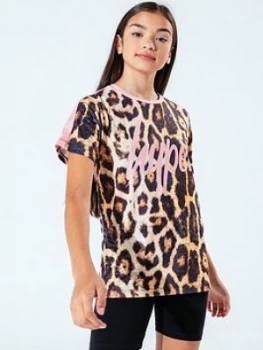 Image of Hype Leopard Short Sleeve T-Shirt, Leopard, Size Age: 9-10 Years, Women