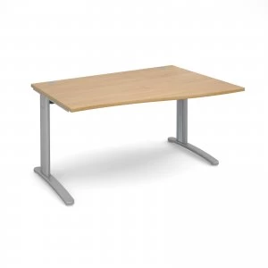 image of TR10 Right Hand Wave Desk 1400mm - Silver Frame Oak Top