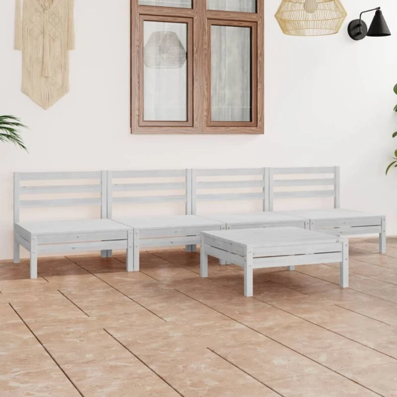 Image of VIDAXL 5 Piece Garden Lounge Set White Solid Pinewood Vidaxl 8720286683705