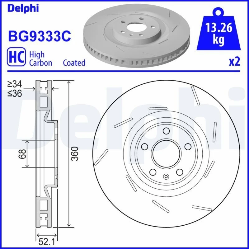 Image of DELPHI Brake disc DELPHI BG9333C