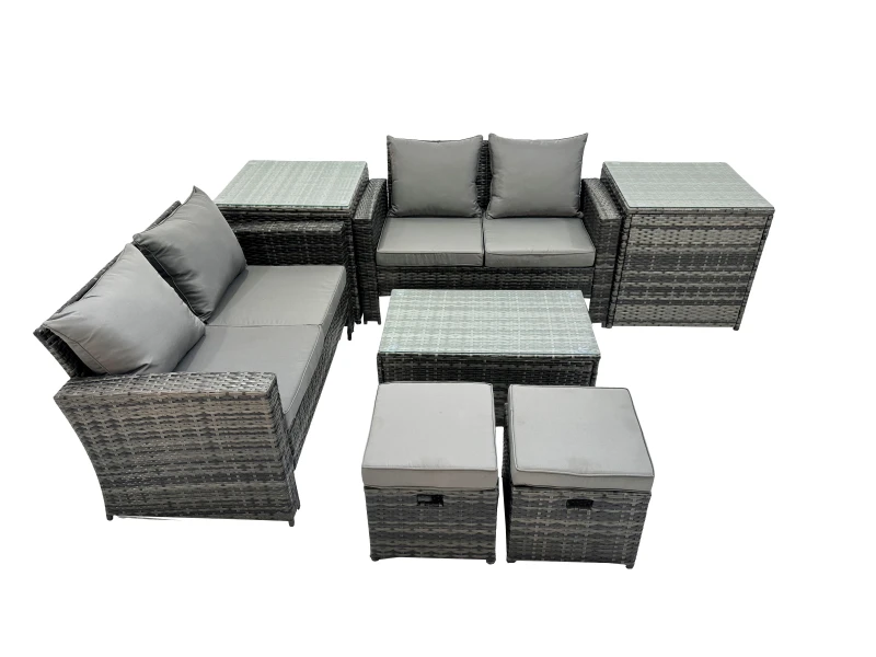 Image of Fimous Lounge Double Seat Sofa Coffee Table Set with 2 Small Stool in Dark Grey Dark Grey Unisex