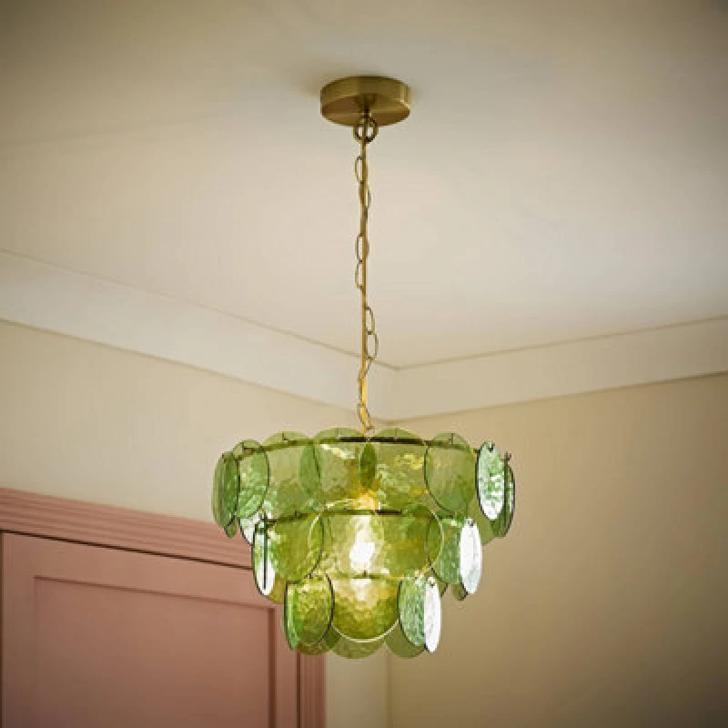 Image of Valuelights Juliette Green Glass Disc 3 Tier Chandelier Ceiling Pendant Light