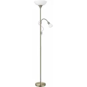 Image of Floor Lamp Light Bronzed Shade White Plastic Glass Bulb E27 E14 1x60W 1x25W
