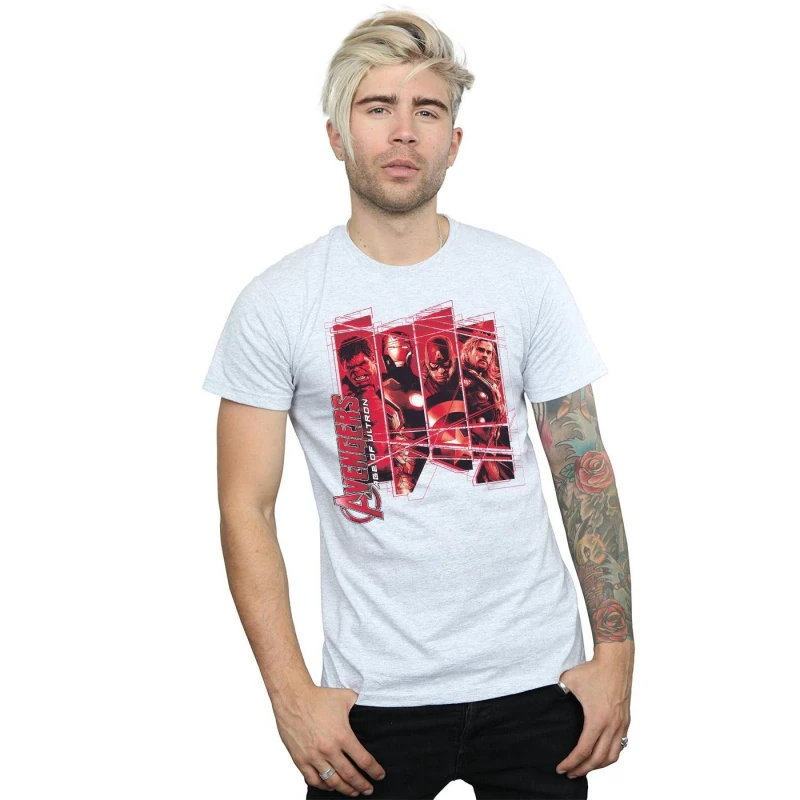 Image of Marvel Marvel Men Avengers Team Collage T-Shirt in Grey Size: Small Grey S Male 5057245969987