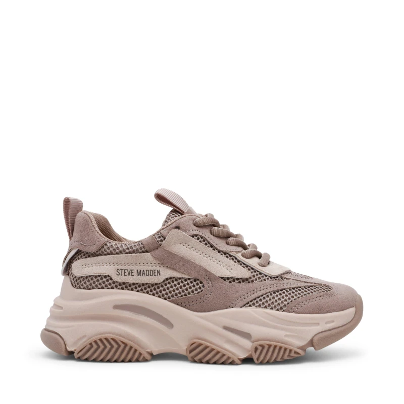Image of Steve Madden Girls Possession Chunky Trainers Taupe Grey female 1 (33)