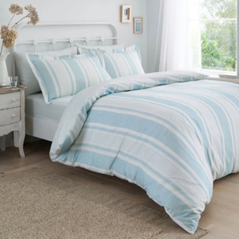 Image of Dreams & Drapes 'Finlay Stripe' Easy Care Striped Duvet Cover Set in Blue Size: Super King Blue Unisex Super King