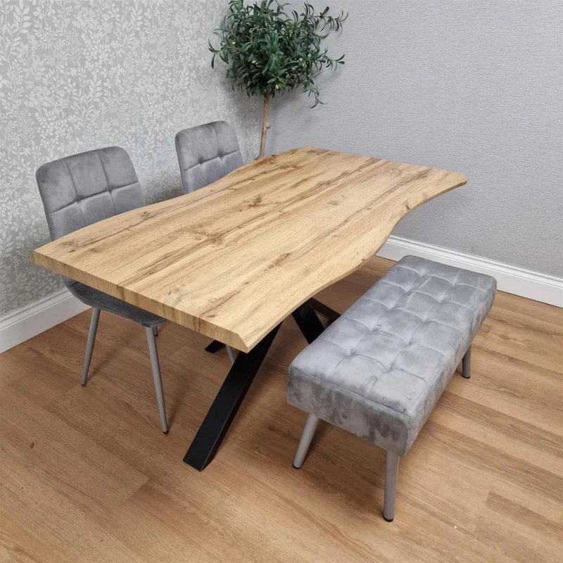 Image of Kosy Koala Wood Dining Set with Tufted Velvet Chairs & Grey Velvet Bench, Multi DA11117ROC02000