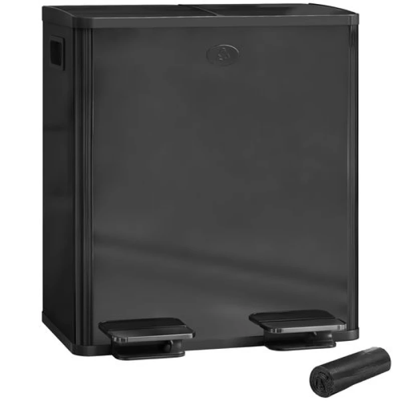Image of HOMCOM HOMCOM 2 x 20L Dual Kitchen Bin, Fingerprint-Proof for Recycling and Waste in Gold Gold One Size Unisex 5063603036246
