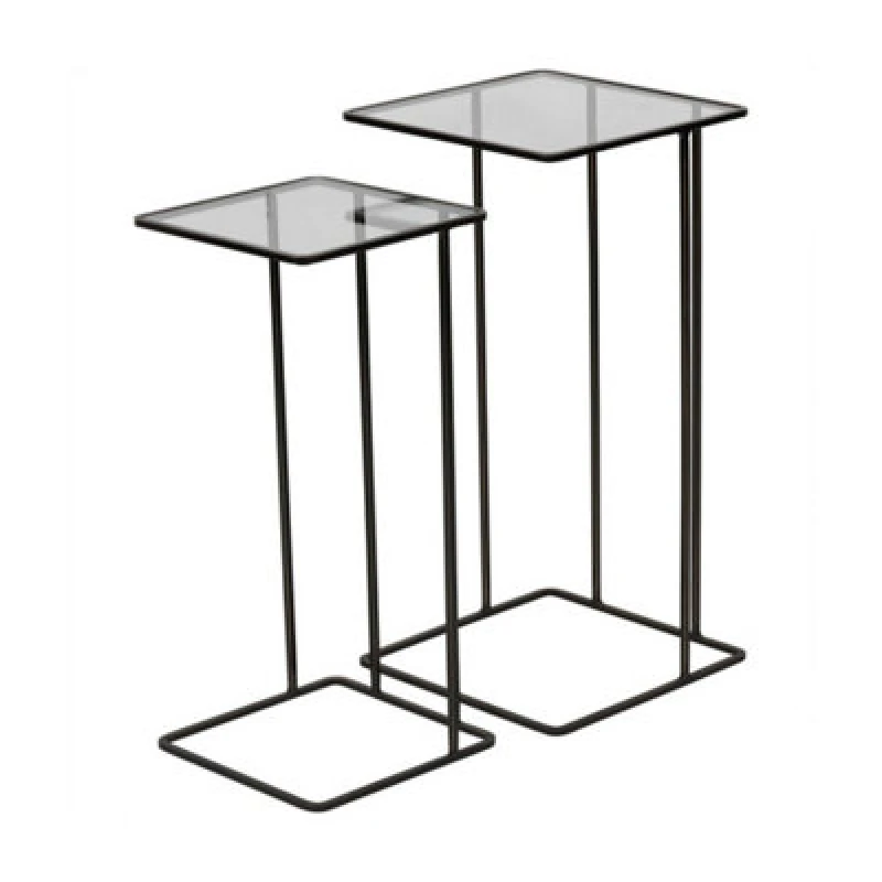 Image of Buttercup Farm Salzburg Side Tables (Set Of 2) - Iron/glass - L31 X W31 X H61cm - Dark Bronze