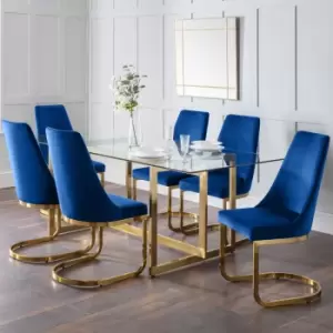 image of Julian Bowen Set Of Minori Dining Table & 6 Vittoria Blue Chairs