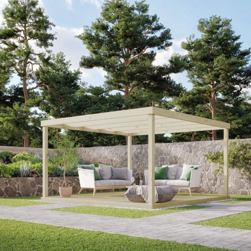 Image of Rutland County Garden Furniture Ltd Box Pergola & Decking Kit - Wood - L300 x W300cm - Light Green Light Green Unisex