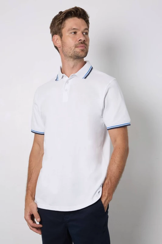 Image of Debenhams Debenhams Men 2 Pk Pure Cotton Tipped Polo Shirts White/Navy Size: 3X-Large Multi Color 3X-Large Male 5045743563684