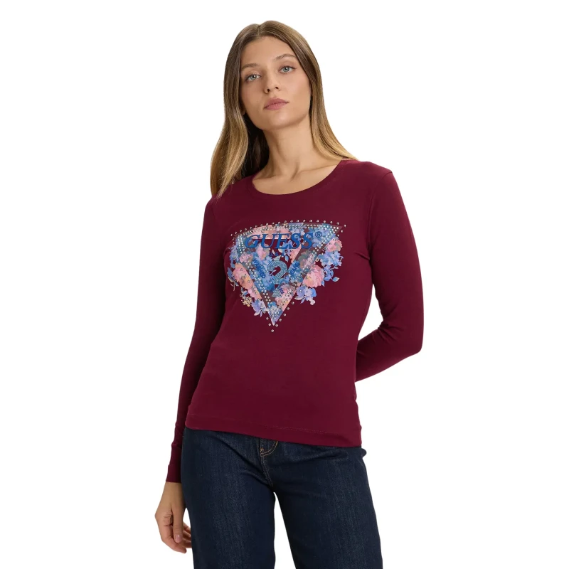 Image of Guess Womens T-Shirt Guess Peony Triangle Rouge Female S