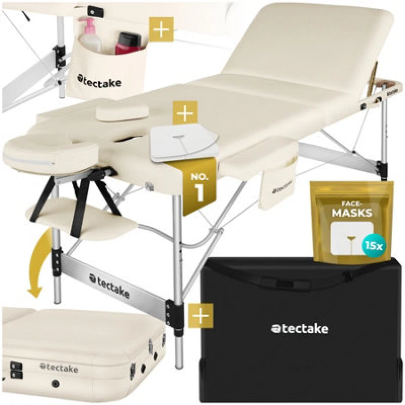 Image of Tectake Massage Table Ko Tao - 3 Zones, 78Cm Wide, Aluminium Frame, Folding, Carry Bag - Beige
