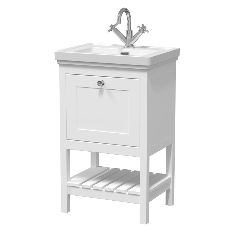 Image of Balterley Floor Standing 1 Drawer Vanity 1 Tap Hole Fireclay Basin White 500mm White