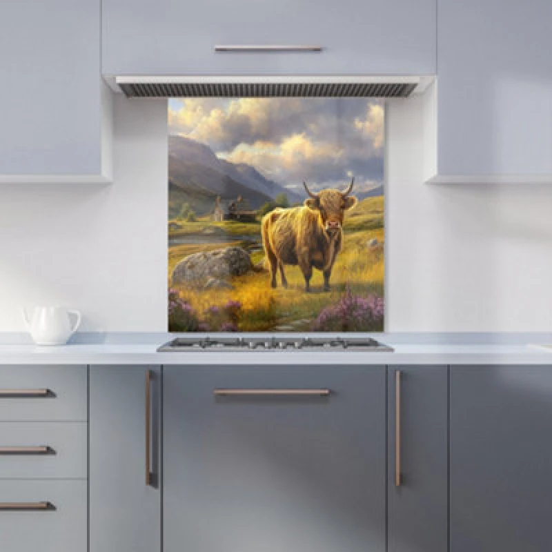 Image of Warren Reed - Designer Springtime Highland Cow Kitchen Splashback W600Mm X H650Mm, Multi WR01264-P451