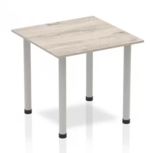 Image of Impulse Square Table 800 Grey Oak Post Leg Silver